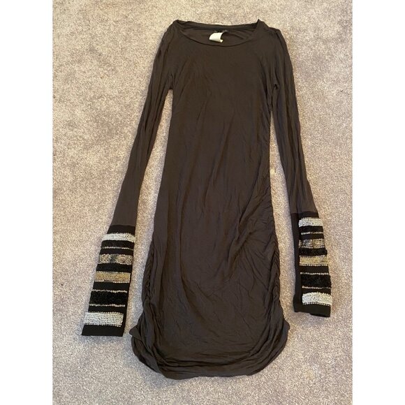 Lia kes New York Metal Rebel Dress Black Super Long Sequined Sleeves Large - Picture 1 of 10